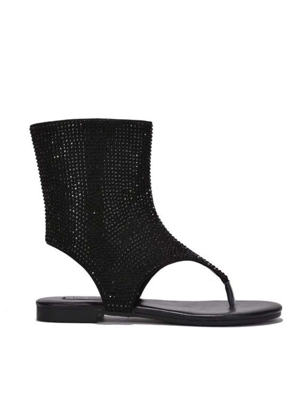 NIB Just Doit Rhinestones Flat Bootie Thong Sandals Black